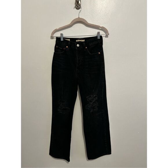 Levi's Ribcage Straight Ankle Black Jeans Size 25 Distressed Classic Y2K - Picture 1 of 14